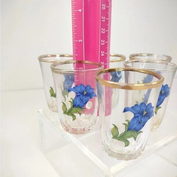 Vintage Shot Glasses With Blue Flower Pattern France Set of Six - Picture 3 of 11